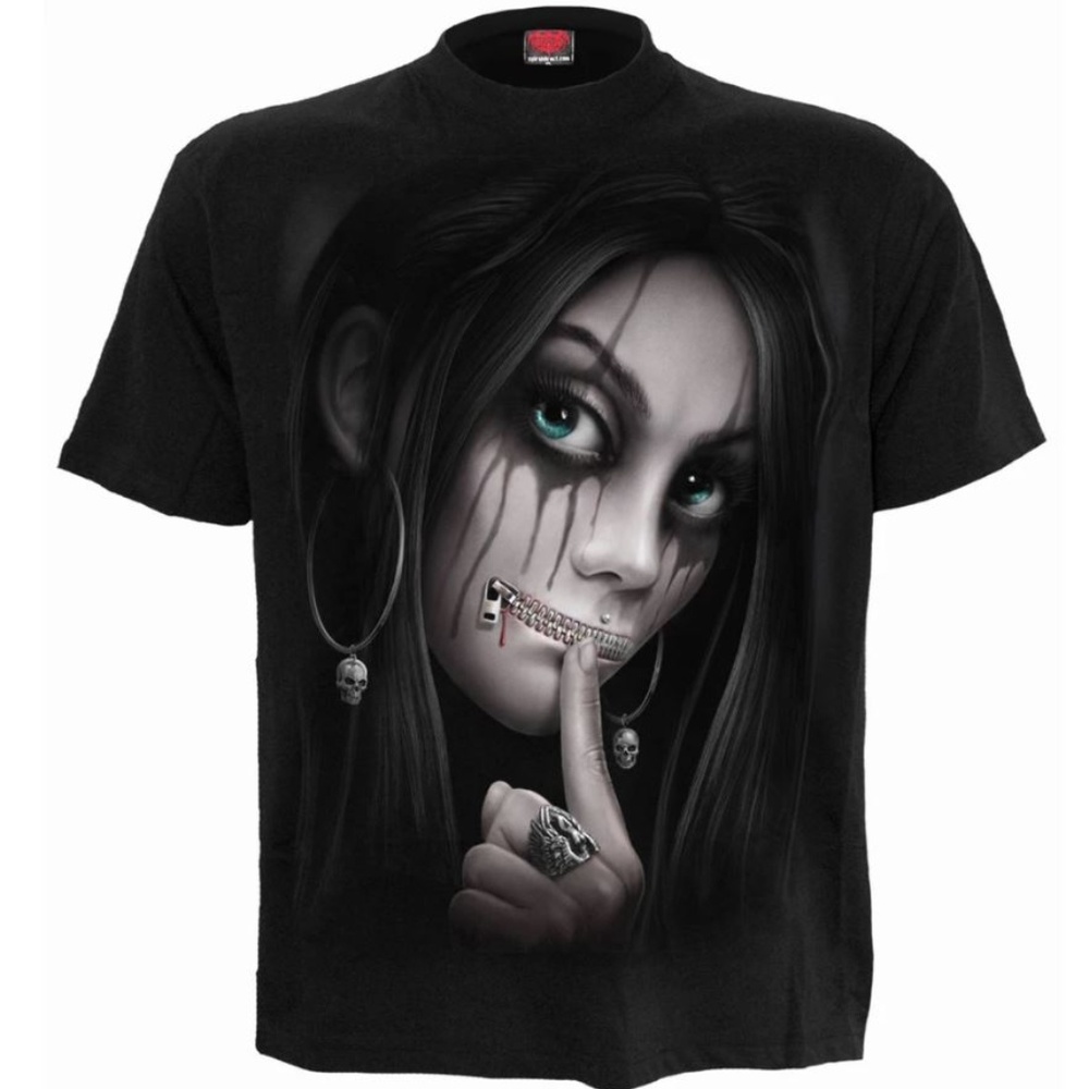 Zipped gothic girl mens t shirt short sleeve